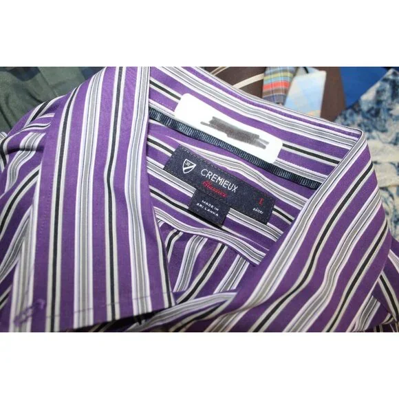 Cremieux Mens Purple Striped Long Sleeve Cotton Button Down Shirt L - Picture 6 of 6